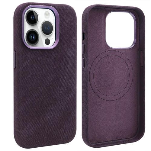 VIETAO - Funda de piel sintética con textura vaquera retro MagSafe para iPhone 14 Pro Max (morado oscuro)