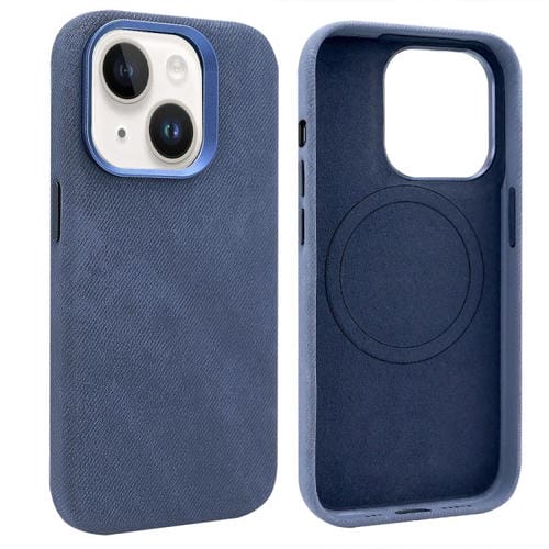 Funda VIETAO de cuero sintético con textura vaquera retro MagSafe para iPhone 14 (azul oscuro)