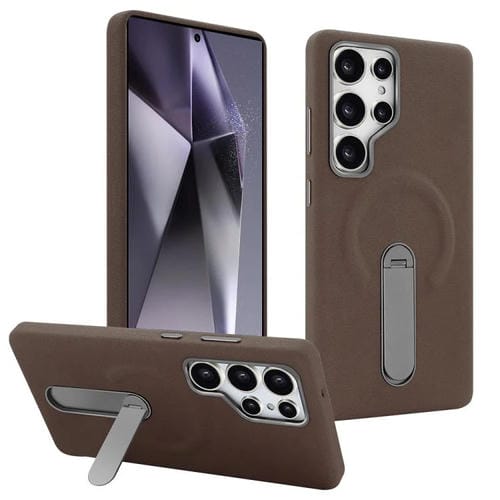 Funda VIETAO de piel sintética MagSafe con soporte para Samsung Galaxy S24 Ultra 5G (marrón café)