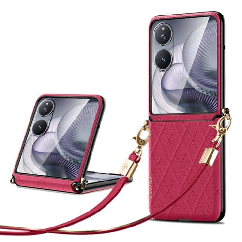 Funda plegable con textura rómbica y cordón para Xiaomi Mix Flip 2 (Rojo)