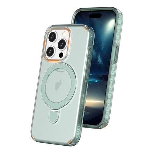 Funda colorida 2 en 1 con soporte de anillo MagSafe para iPhone 15 Pro (verde menta)