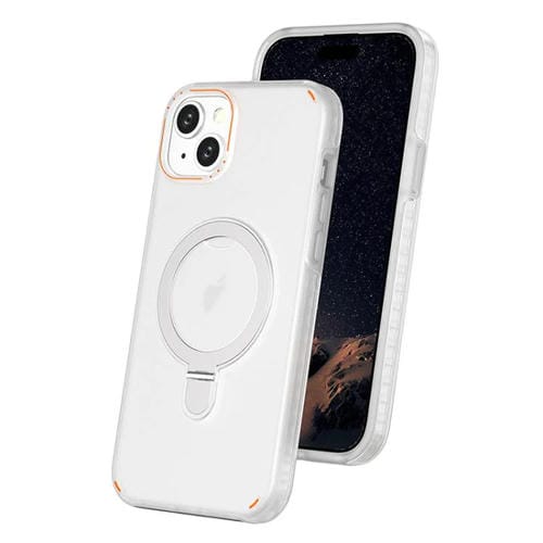 Funda para iPhone 15 Plus, colorida, 2 en 1, con soporte de anillo MagSafe (transparente)