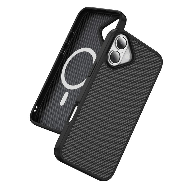 Funda MagSafe con textura de fibra de carbono y tacto suave para iPhone 16 Plus (negra)