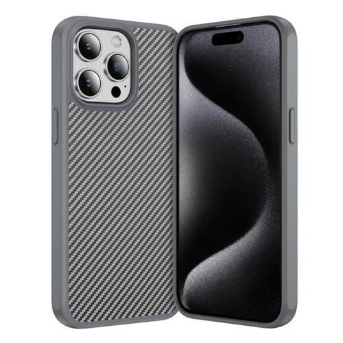 For iPhone 15 Pro Carbon Fiber Texture Skin-feel MagSafe Phone Case(Grey)