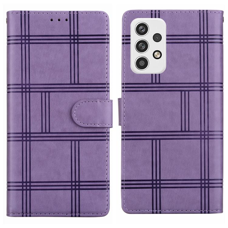 Funda de piel con relieve a cuadros para Samsung Galaxy A32 4G (morada)