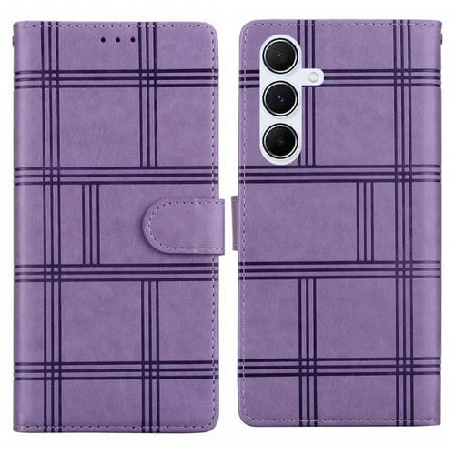 Funda de piel con relieve a cuadros para Samsung Galaxy A25 5G (morada)