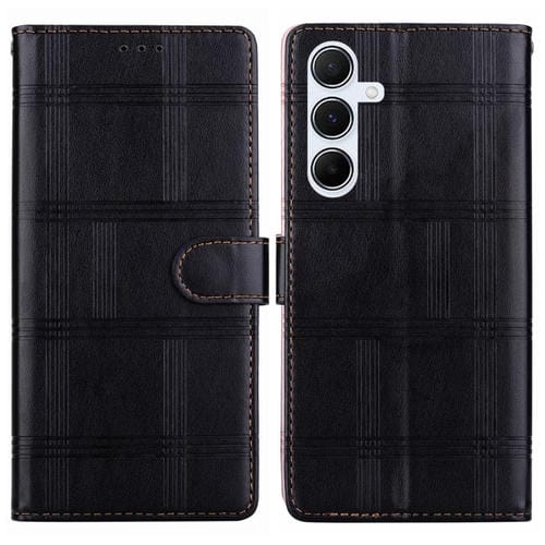 Funda de cuero con relieve a cuadros para Samsung Galaxy A55 5G (negra)