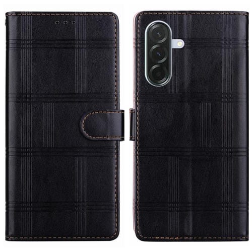 Funda de cuero con relieve a cuadros para Samsung Galaxy A26 5G (negra)
