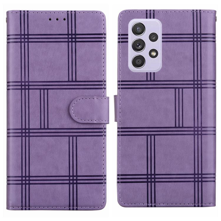 Funda de piel con relieve a cuadros para Samsung Galaxy A52/A52s 5G (morada)