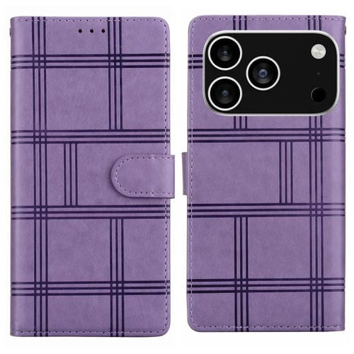 Funda de piel con relieve a cuadros para iPhone 17 Pro Max (morada)