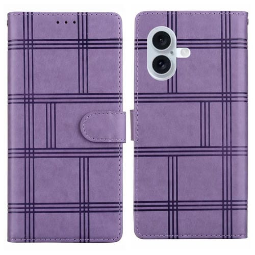 Funda de piel con relieve a cuadros para iPhone 16 (morada)