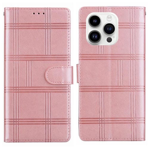 Funda de piel con relieve a cuadros para iPhone 15 Pro Max (rosa)