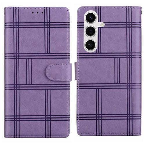Funda de piel con relieve a cuadros para Samsung Galaxy S25 5G (morada)