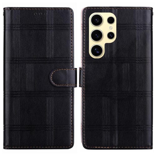 Funda de cuero con relieve a cuadros para Samsung Galaxy S24 Ultra 5G (negra)