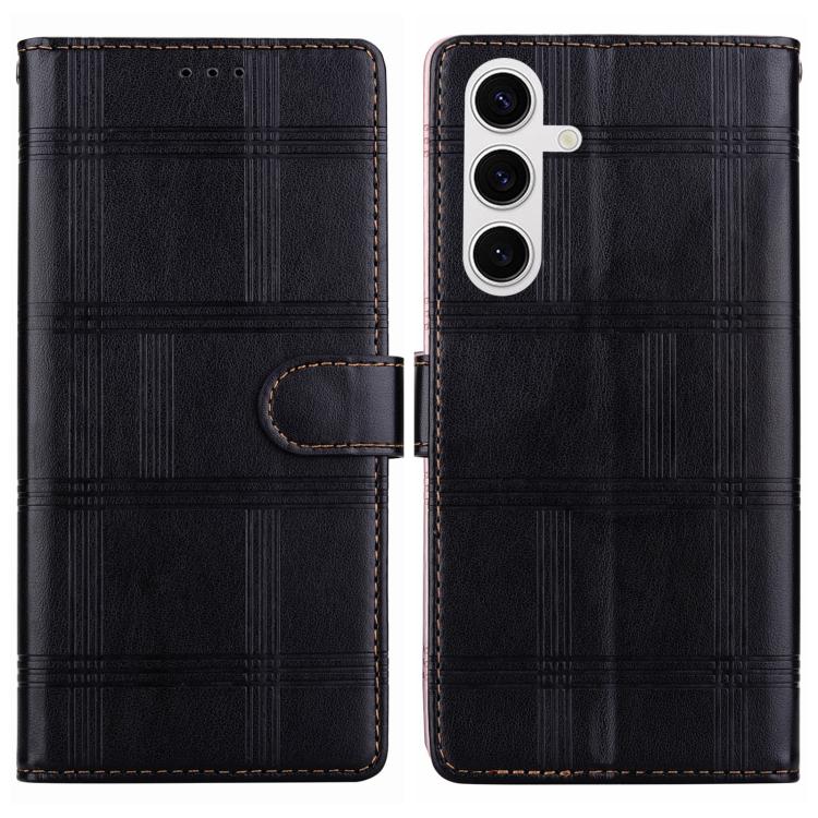 Funda de cuero con relieve a cuadros para Samsung Galaxy S23+ 5G (negra)