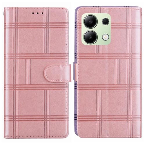 Funda de cuero con relieve a cuadros para Redmi Note 13 4G (rosa)