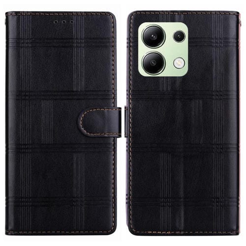Funda de cuero con relieve a cuadros para Redmi Note 13 4G (negra)