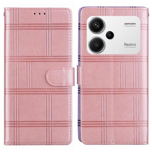 Funda de cuero con relieve a cuadros para Redmi Note 13 Pro+ (rosa)
