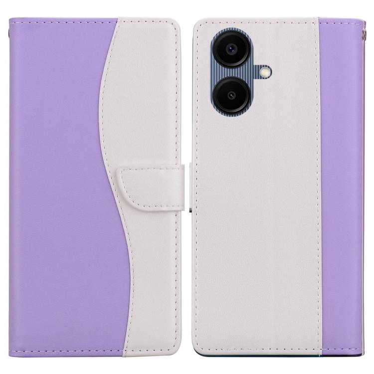 Funda de cuero bicolor con relieve para Samsung Galaxy A06 4G/5G (morado y blanco)