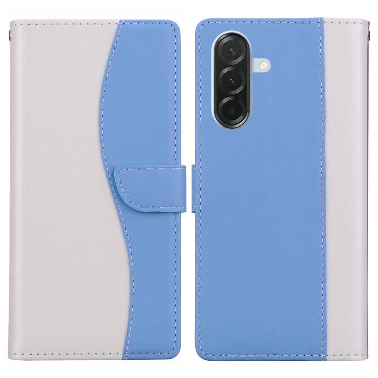 Funda de cuero bicolor con relieve para Samsung Galaxy A26 5G (blanco y azul)