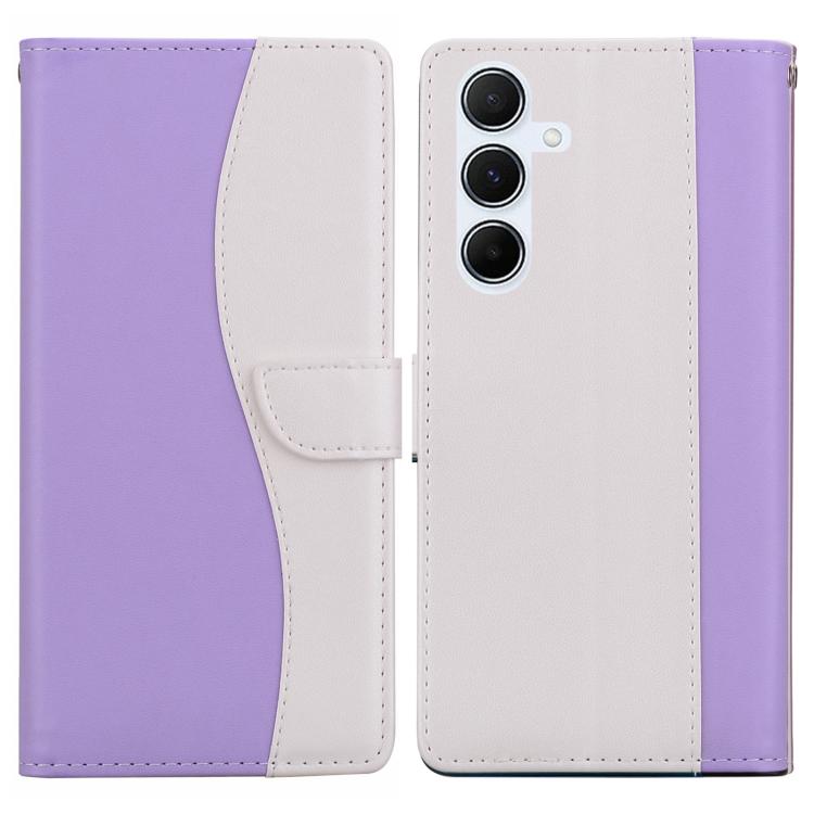 Funda de cuero bicolor con relieve para Samsung Galaxy A15 4G/5G (morado y blanco)