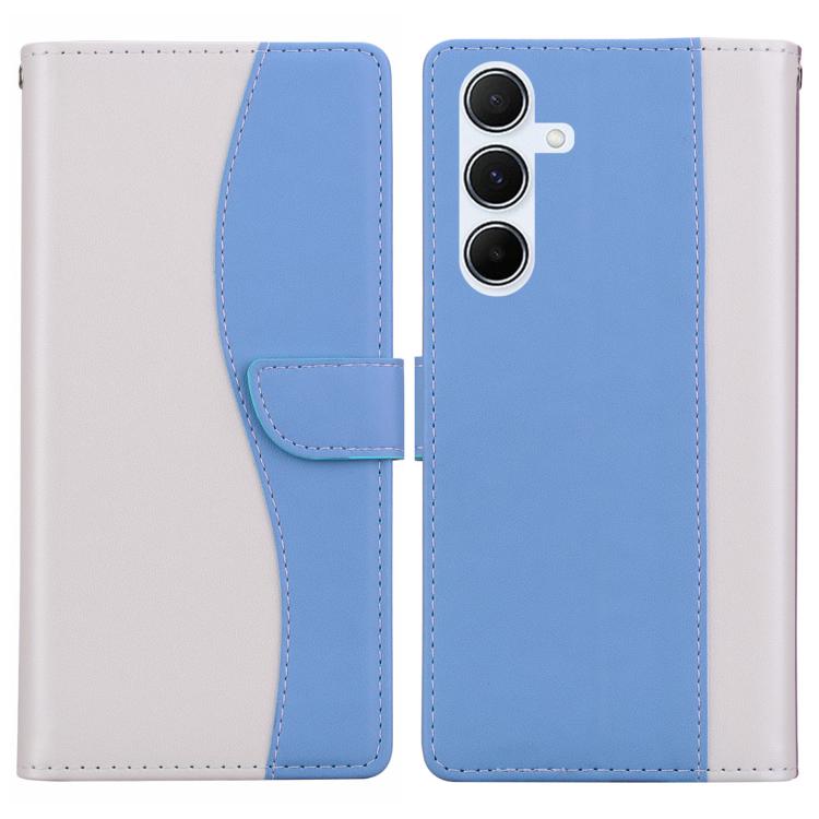Funda de cuero bicolor con relieve para Samsung Galaxy A55 5G (blanco y azul)