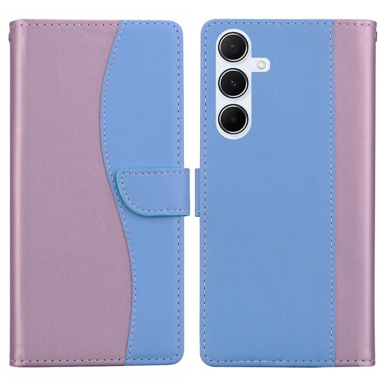 Funda de cuero bicolor con relieve para Samsung Galaxy A35 5G (rosa y azul)