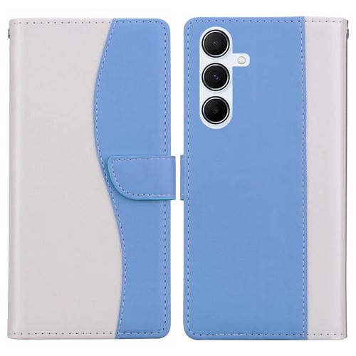 Funda de cuero bicolor con relieve para Samsung Galaxy A14 4G/5G (blanco y azul)