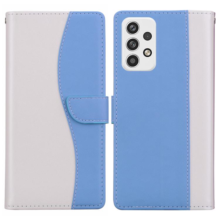 Funda de cuero bicolor con relieve para Samsung Galaxy A13 4G/5G (blanco y azul)