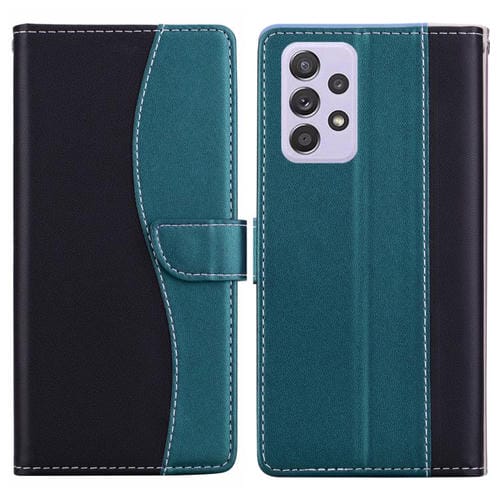 Funda de cuero bicolor con relieve para Samsung Galaxy A53 5G (negro y verde)