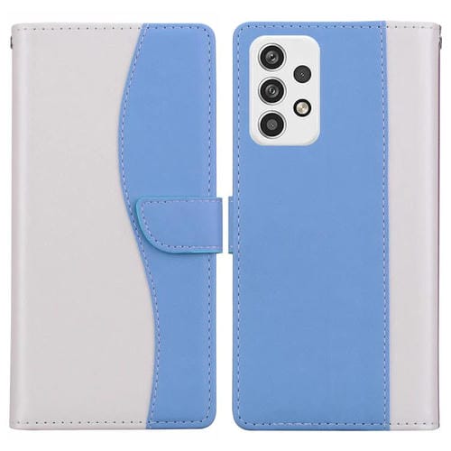 Funda de cuero bicolor con relieve para Samsung Galaxy A32 4G (blanco y azul)