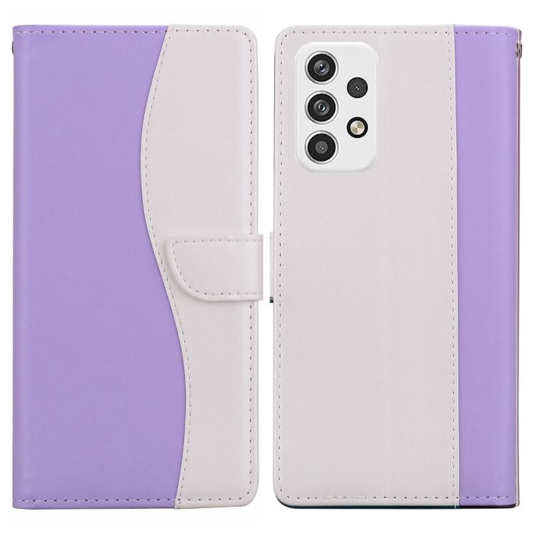 Funda de cuero bicolor con relieve para Samsung Galaxy A32 5G (morado y blanco)