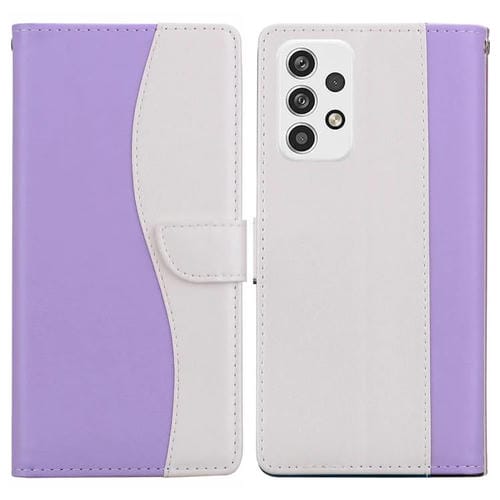 Funda de cuero bicolor con relieve para Samsung Galaxy A32 5G (morado y blanco)