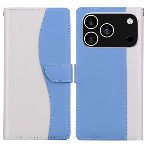 Funda de cuero bicolor con relieve para iPhone 17 Pro Max (blanco y azul)
