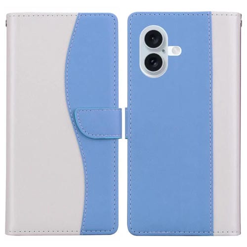 Funda de cuero bicolor con relieve para iPhone 17 (blanco y azul)