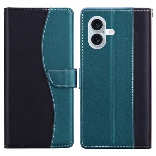 Funda de cuero bicolor con relieve para iPhone 16 Plus (negro y verde)