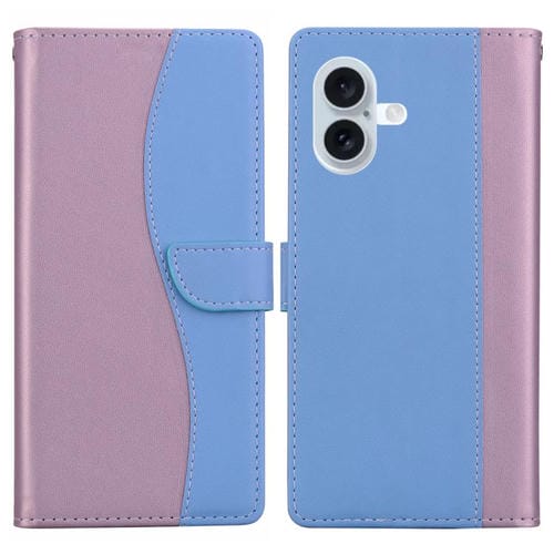Funda de cuero bicolor con relieve para iPhone 16 (rosa y azul)