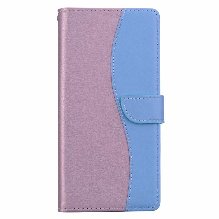 Funda de cuero bicolor con relieve para iPhone 15 Pro Max (rosa y azul)