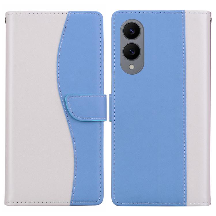 Funda de cuero bicolor con relieve para Samsung Galaxy S25 Edge 5G (blanco y azul)