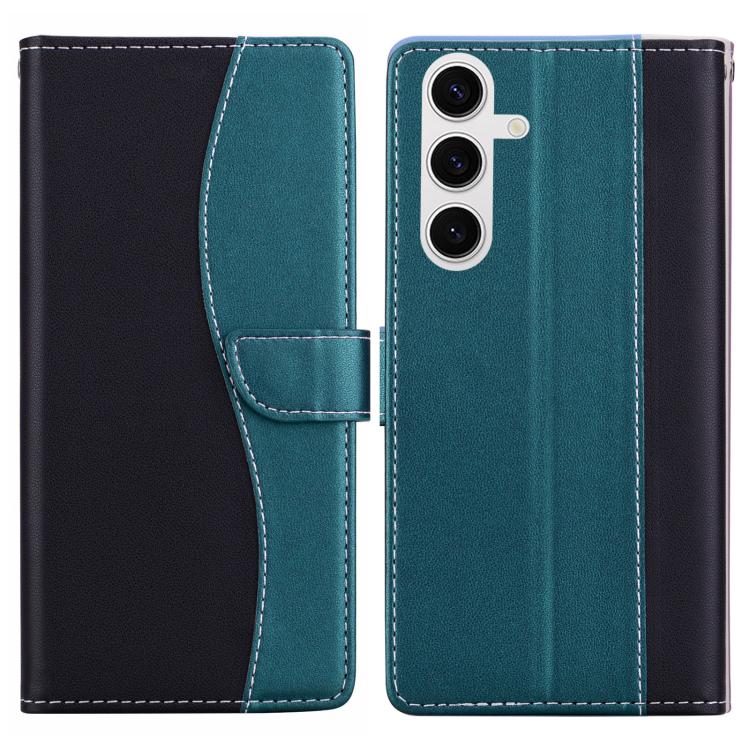 Funda de cuero bicolor con relieve para Samsung Galaxy S25 5G (negro y verde)