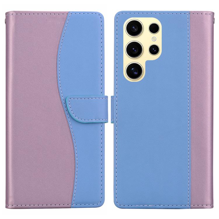 Funda de cuero bicolor con relieve para Samsung Galaxy S25 Ultra 5G (rosa y azul)