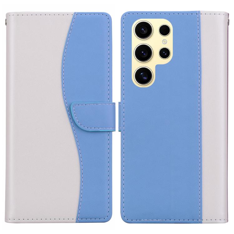 Funda de cuero bicolor con relieve para Samsung Galaxy S23 Ultra 5G (blanco y azul)