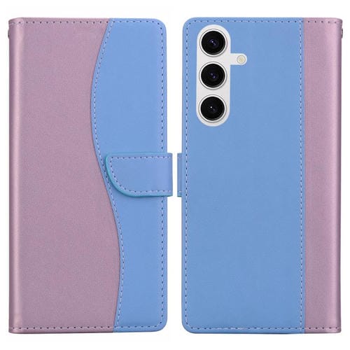 Funda de cuero bicolor con relieve para Samsung Galaxy S23 5G (rosa y azul)