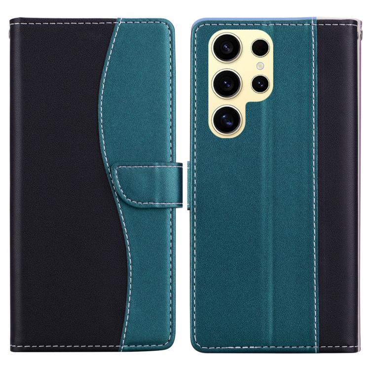 Funda de cuero bicolor con relieve para Samsung Galaxy S22 Ultra 5G (negro y verde)