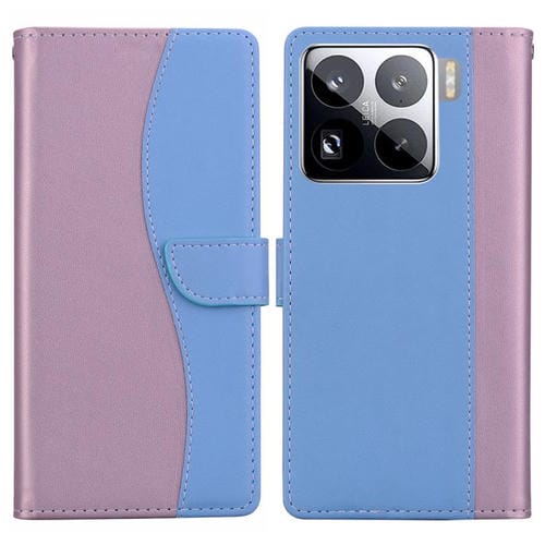 Funda de cuero bicolor con relieve para Xiaomi 15 Pro (rosa y azul)