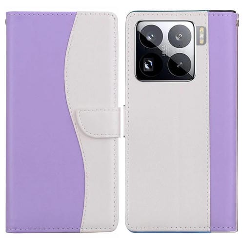 Funda de cuero bicolor con relieve para Xiaomi 15 Pro (morado y blanco)