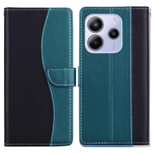 Funda de cuero bicolor con relieve para Redmi Note 14 4G (164,84 mm) (negro y verde)