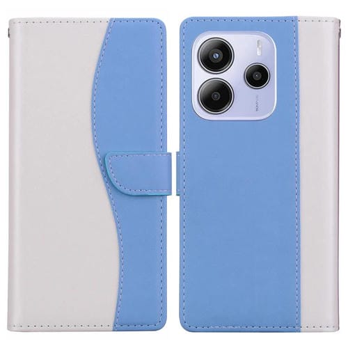 Funda de cuero bicolor con relieve para Redmi Note 14 5G (blanco y azul)