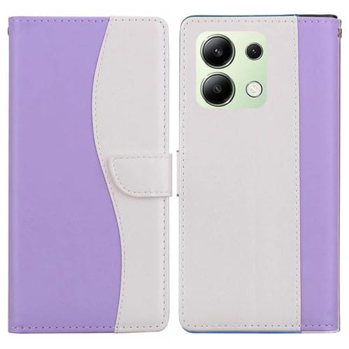 Funda de cuero bicolor con relieve para Redmi Note 13 4G (morado y blanco)