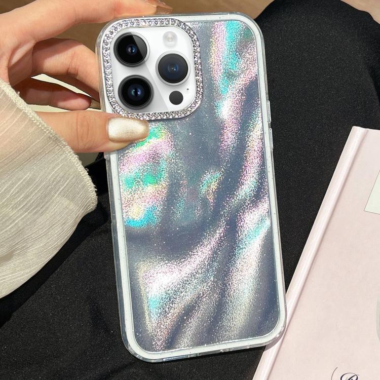 Funda 3 en 1 con diseño de arena movediza y marco de diamante para iPhone 13 Pro (plateada)